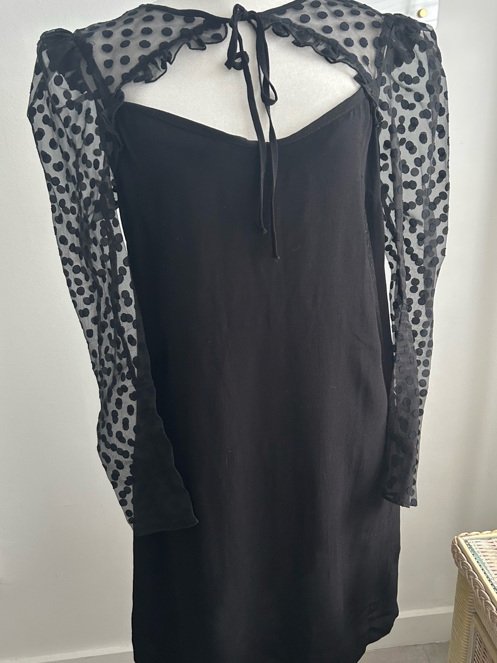 Topshop Black Polka Dot Mesh Sleeve Slip Dress